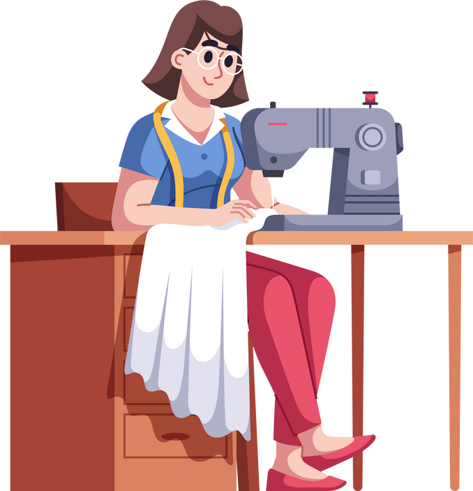 Woman Sewing Illustration